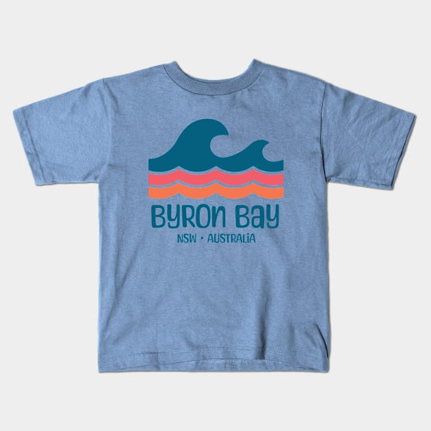 Byron Bay NSW Australia Retro Vintage Waves Kids T-Shirt by TGKelly